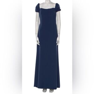 Navy Puff-Sleeve Square Neck Formal Dress